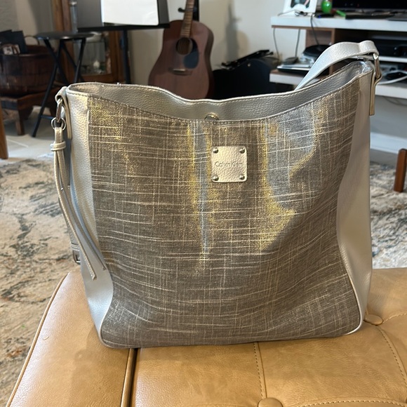 Calvin Klein Handbags - Calvin Klein unique gray tote with zipper insert inside cotton and fax leathe